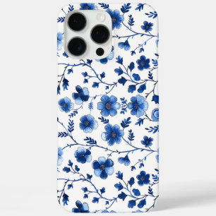 Französisches Cottagecore Blau Florale Muster Tiss iPhone 16 Pro Max Hülle