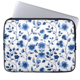 Französisches Cottagecore Blau Florale Muster Tiss Laptopschutzhülle