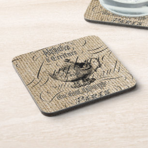 Französisches Country Burlap Skripte Teekanne Tee Untersetzer