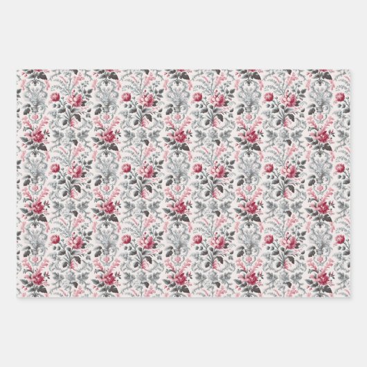 Französisches Country Toile Fleurie Rose Design Geschenkpapier Set (Vorderseite)