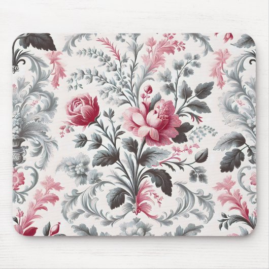 Französisches Country Toile Fleurie Rose Design Mousepad (Vorne)