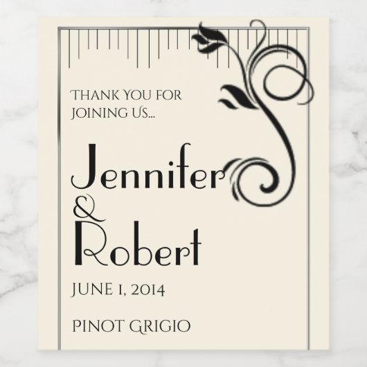 Französisches Deko Rose Schwarzes Creme Weinetiket Weinetikett (Einzelnes Label)