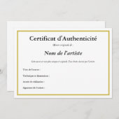 Französisches Echtheitszeugnis für Kunst Einladung (Vorne/Hinten)