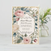 Französisches elegantes Brautparty mit Blumenrosa  Einladung (Stehend Vorderseite)