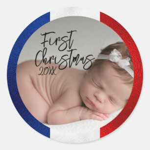 Französisches erstes Weihnachten des Babys  Runder Aufkleber