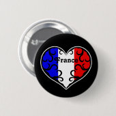 Französisches Flaggenherz in Schwarz Button (Vorne & Hinten)