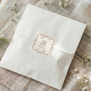 Französisches florales braunes Vintage-Monogramm-H Quadratischer Aufkleber