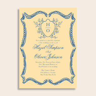 Französisches florales vintage Wappen Spitze gelbe Einladung
