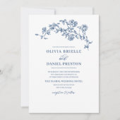 Französisches Foto QR Code Navy Blue Wedding Einladung (Vorderseite)