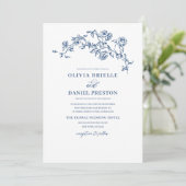 Französisches Foto QR Code Navy Blue Wedding Einladung (Stehend Vorderseite)