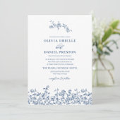 Französisches Foto QR Code Navy Blue Wedding Einladung (Stehend Vorderseite)