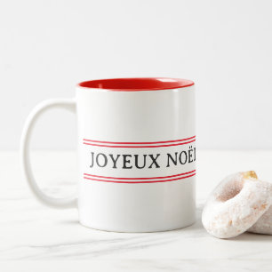 Französisches Frohe Weihnachten Rot gestreifte Wei Zweifarbige Tasse