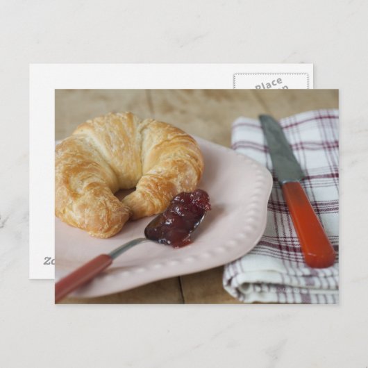 Französisches Frühstück mit Croissant Postkarte (Vorne/Hinten)