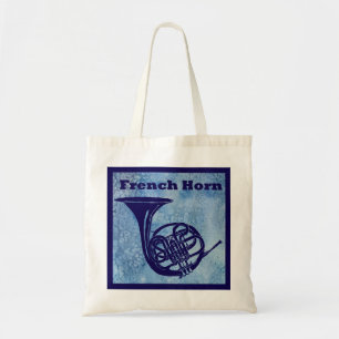 Französisches Horn auf Blau Tragetasche