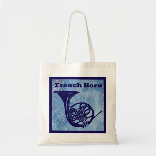 Französisches Horn auf Blau Tragetasche (Vorne)