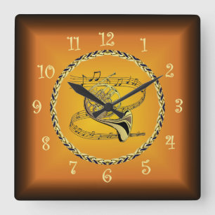 Französisches Horn auf Musikalische Scroll & Russe Quadratische Wanduhr
