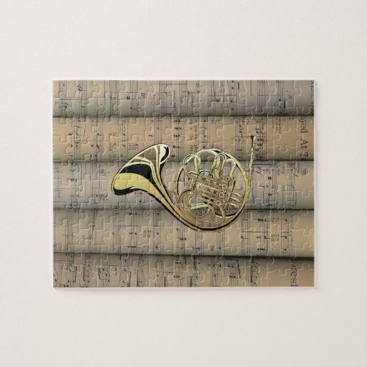 Französisches Horn ~ Blatt Music Back ~ Musical Puzzle (Horizontal)