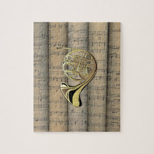 Französisches Horn ~ Blatt Music Back ~ Musical Puzzle