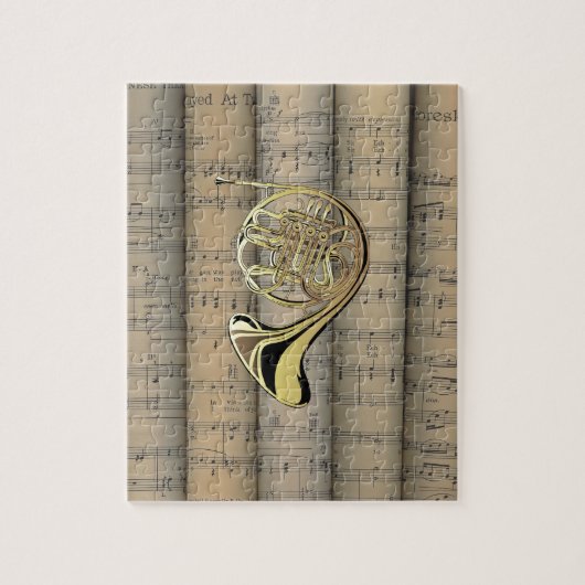 Französisches Horn ~ Blatt Music Back ~ Musical Puzzle (Vertikal)
