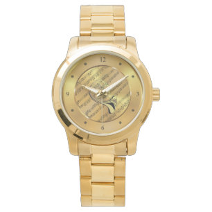 Französisches Horn ~ Blatt Musik ~ Gold Hintergru Armbanduhr
