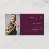 Französisches Horn Custom Foto Burgundy Elegante Visitenkarte (Vorderseite)