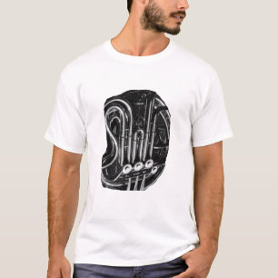 Französisches Horn, das Schwarzweiss-Fotoentwurf T-Shirt