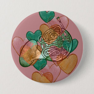 Französisches Horn Liebe Band Art Heart Button