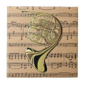 Französisches Horn ~ mit Notenhintergrund Fliese (Vorderseite)