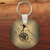 Französisches Horn mit Notenhintergrund Schlüsselanhänger (Vorderseite)