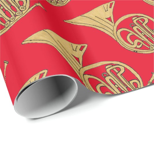 Französisches Horn-Musikinstrument Zeichnend auf R Geschenkpapier (Rolleneckpunkt)
