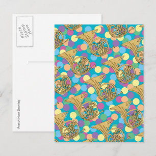 Französisches Horn-Musikinstrument Zeichnend Polka Postkarte