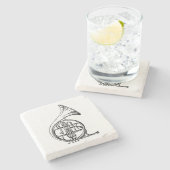 Französisches Horn-Schwarzweiss-Musikinstrument Steinuntersetzer (Seitenansicht)