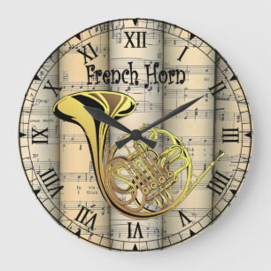 Französisches Horn~ Vintages Blatt Musik ~ Einzig Große Wanduhr