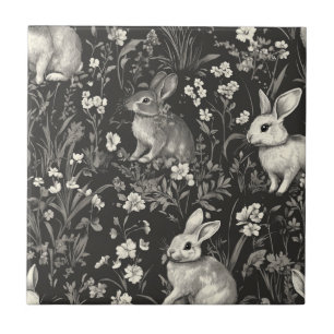 Französisches Kaninchen-Toile in schwarzem Blumenm Fliese