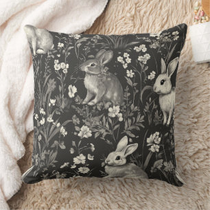 Französisches Kaninchen-Toile in schwarzem Blumenm Kissen