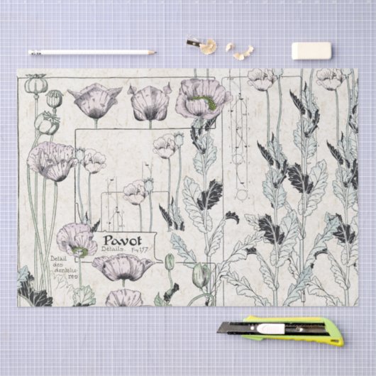 Französisches Kunst Nouveau Mohnblume Pavot Seidenpapier (Handwerk)