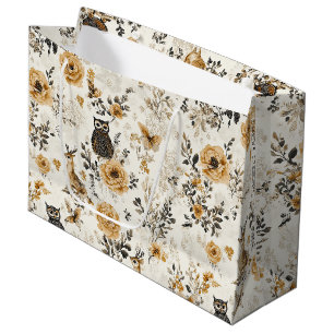 Französisches Land Beige Eule Blumenmuster Große Geschenktüte