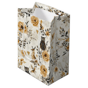 Französisches Land Beige Eule Blumenmuster Mittlere Geschenktüte
