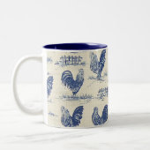 Französisches Land-blaue Hahn-Kaffeetasse Zweifarbige Tasse (Links)