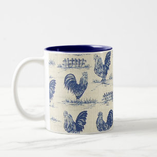 Französisches Land-blaue Hahn-Kaffeetasse Zweifarbige Tasse