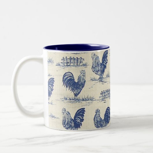 Französisches Land-blaue Hahn-Kaffeetasse Zweifarbige Tasse (Links)