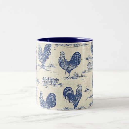 Französisches Land-blaue Hahn-Kaffeetasse Zweifarbige Tasse (Mittel)