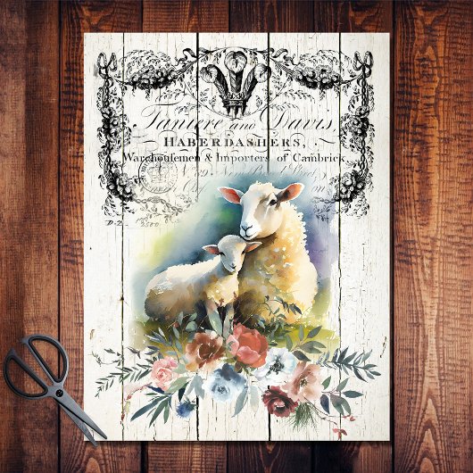 Französisches Land Floral Hampshire Sheep Seidenpapier