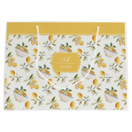 Französisches Land-Lemonen-Muster-Monogramm-Gesche Große Geschenktüte