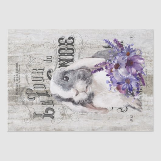 Französisches Land Lila Floral Bunny Seidenpapier (Vorderseite)