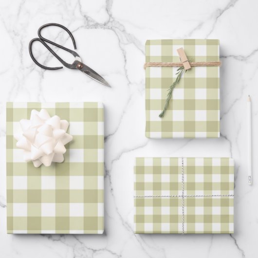 Französisches Land Meadow Gingham - Salbei grün ka Geschenkpapier Set (Vorderseite)