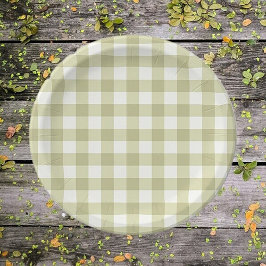 Französisches Land Meadow Gingham - Salbei grün ka Pappteller