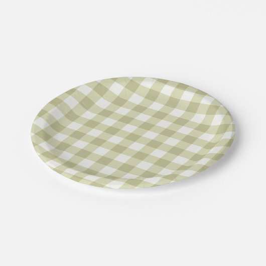 Französisches Land Meadow Gingham - Salbei grün ka Pappteller (Schrägansicht)