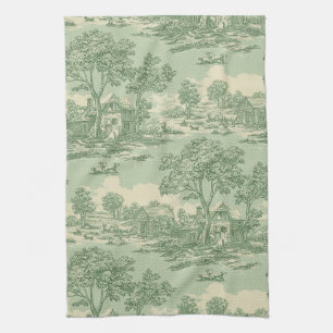 Französisches Land-Sage-Toile-Bauernhofszene Geschirrtuch