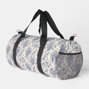Französisches Land Toile de Jouy Blaues Muster Duffle Bag